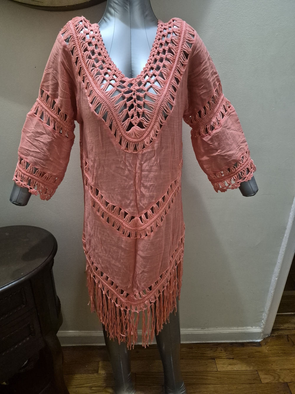 SHEIN Coral Crochet Fringe Swim Coverup